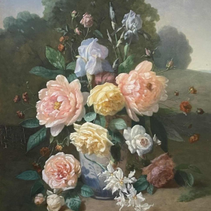 HENRI ROBBE Painting " Bunch of flowers " still life, oil on panel, ca 1840