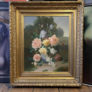 HENRI ROBBE Painting " Bunch of flowers " still life, oil on panel, ca 1840