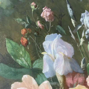 HENRI ROBBE Schilderij " Bos bloemen " Stilleven, olieverf op paneel, ca 1840