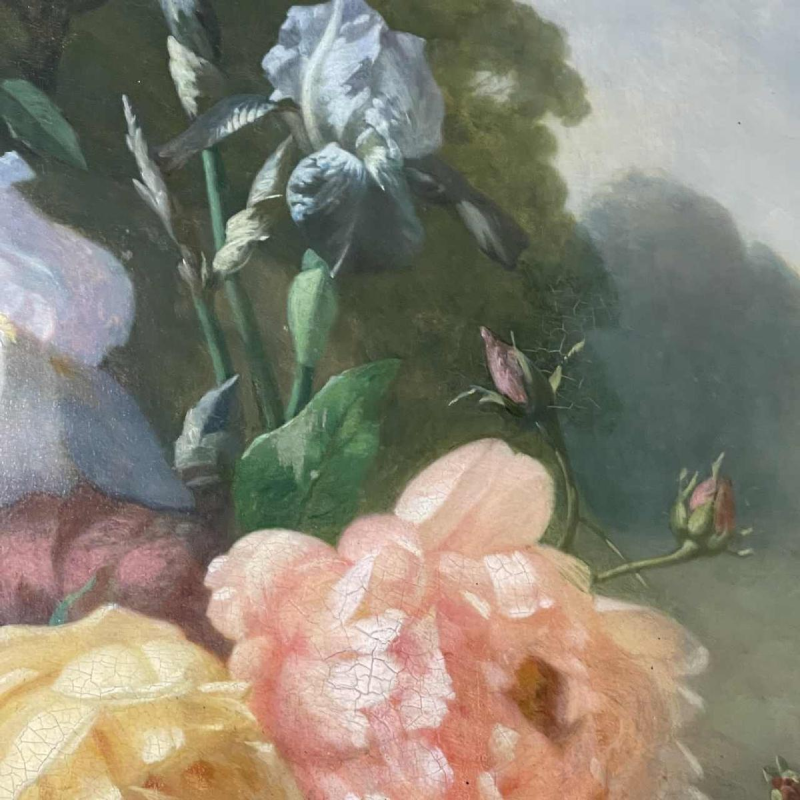 HENRI ROBBE Painting " Bunch of flowers " still life, oil on panel, ca 1840