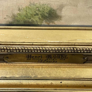 HENRI ROBBE Schilderij " Bos bloemen " Stilleven, olieverf op paneel, ca 1840