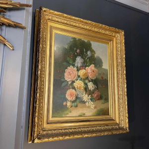 HENRI ROBBE Painting " Bunch of flowers " still life, oil on panel, ca 1840