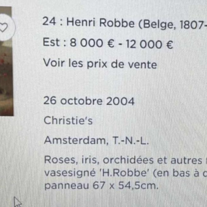 HENRI ROBBE Schilderij " Bos bloemen " Stilleven, olieverf op paneel, ca 1840