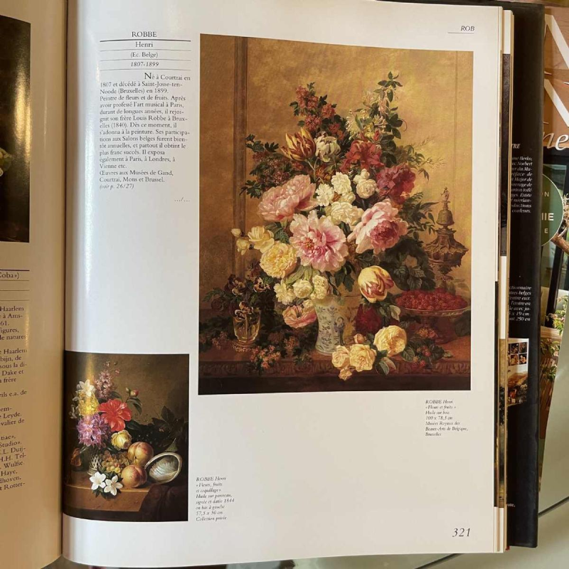 HENRI ROBBE " Bouquet de Fleurs " nature morte, huile panneau, ca 1840