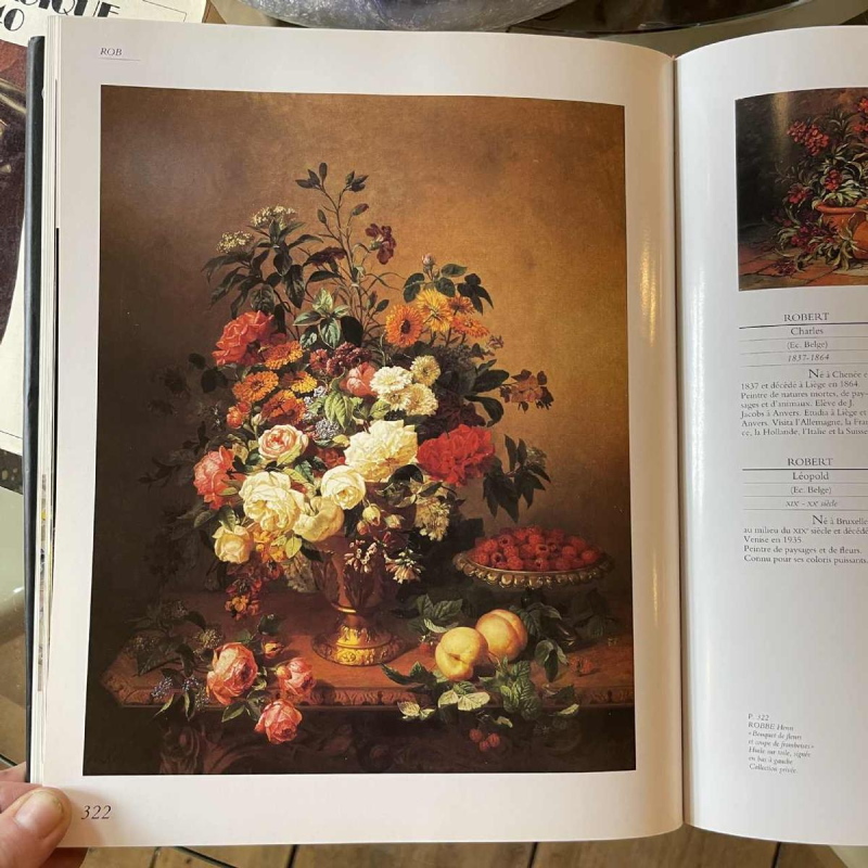 HENRI ROBBE " Bouquet de Fleurs " nature morte, huile panneau, ca 1840