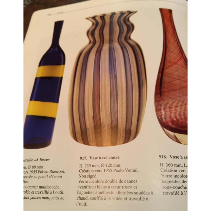 Fulvio Bianconi, Venini Murano, vase boule Zanfirico filigranÃ© blanc, 1950/60