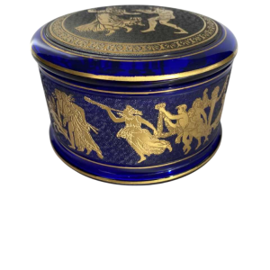 Léon Ledru - Val Saint Lambert 'Danse de Flore' bonbonnière, cristal bleu cobalt dégagé à l'acide rehaussé d'or, 1923 / 