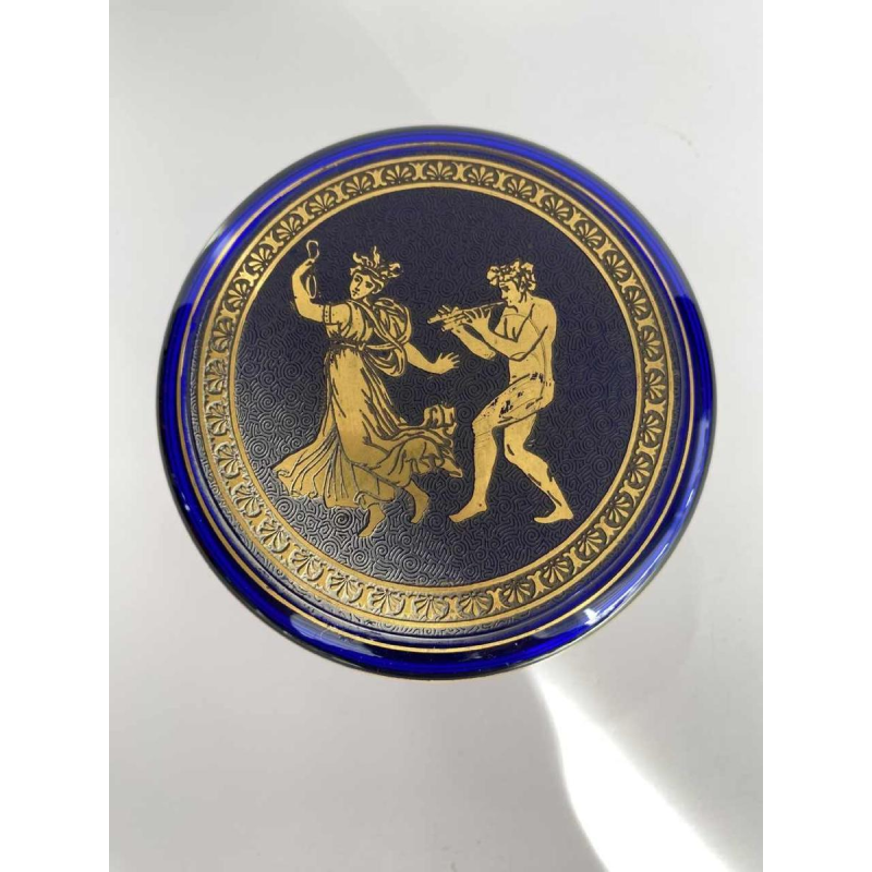 Léon Ledru - Val Saint Lambert 'Danse de Flore' bonbonnière, cristal bleu cobalt dégagé à l'acide rehaussé d'or, 1923 / 
