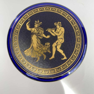 Léon Ledru - Val Saint Lambert 'Danse de Flore' candy box, acid-etched cobalt blue crystal enhanced with gold, 1923 / 1925