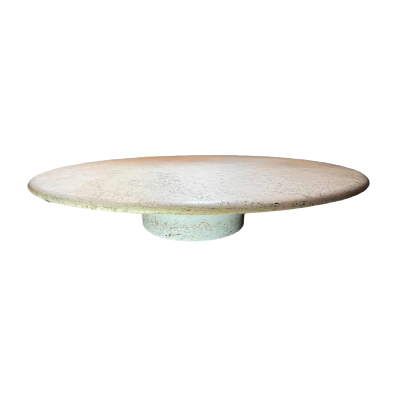 Angelo Mangiarotti for Up&Up, round travertine coffee table, central cylindrical base, 1970s