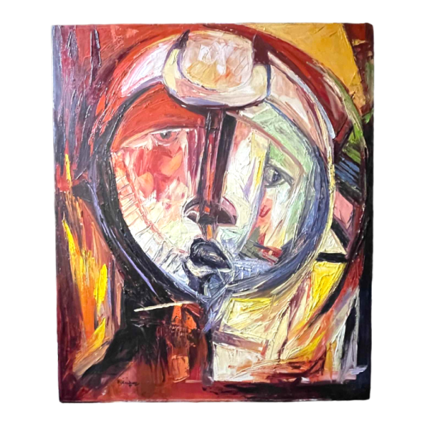 ROGER BOTEMBE " Le visage " masque abstrait, peinture huile sur toile, ca 2010
