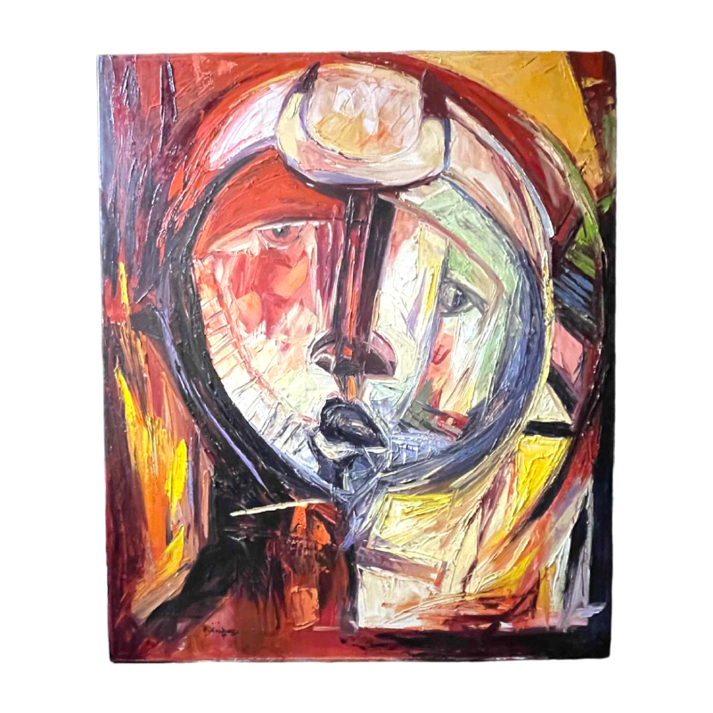 ROGER BOTEMBE " Le visage " masque abstrait, peinture huile sur toile, ca 2010