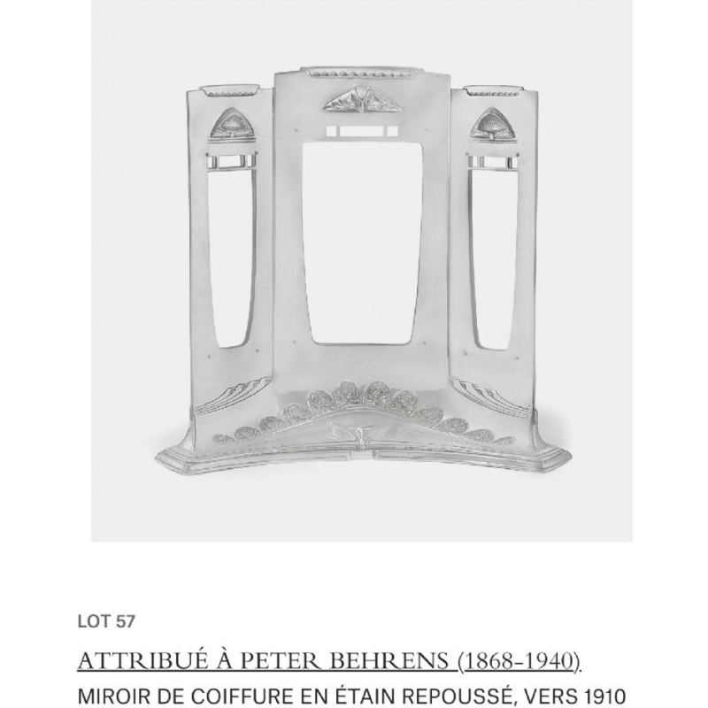 Peter Berhens (attributed), Art Nouveau triptych mirror in silver-plated metal, ca 1910