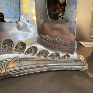 Peter Berhens (attributed), Art Nouveau triptych mirror in silver-plated metal, ca 1910