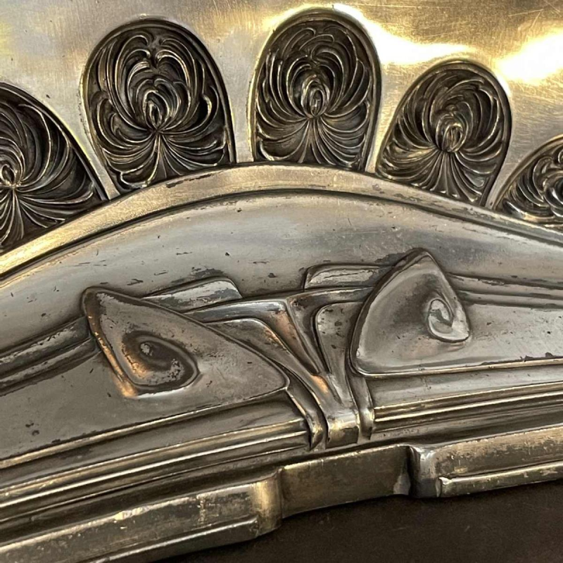 Peter Berhens (attributed), Art Nouveau triptych mirror in silver-plated metal, ca 1910