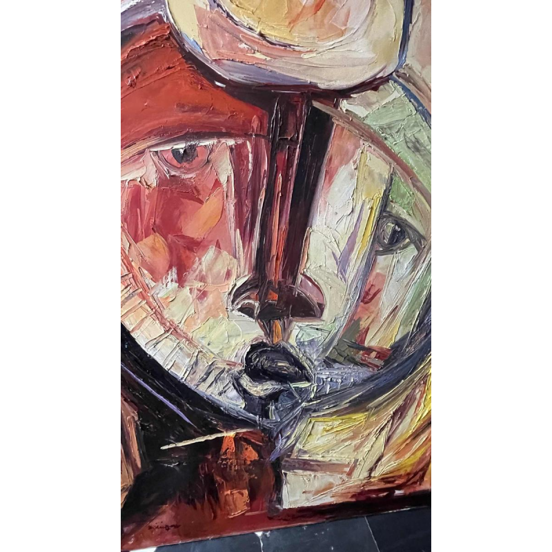 ROGER BOTEMBE " Le visage " masque abstrait, peinture huile sur toile, ca 2010