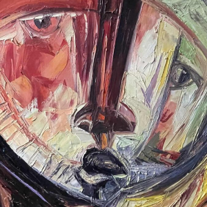 ROGER BOTEMBE " Het gezicht " abstract masker, schilderij olieverf op doek, 2010