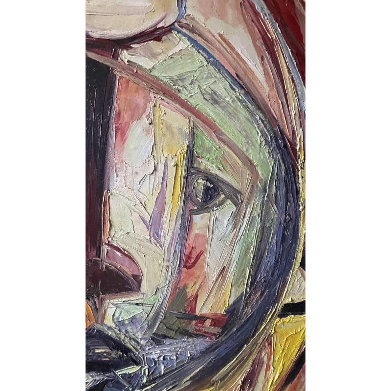 ROGER BOTEMBE " Le visage " masque abstrait, peinture huile sur toile, ca 2010