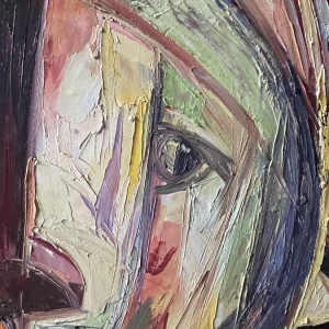 ROGER BOTEMBE " Le visage " masque abstrait, peinture huile sur toile, ca 2010