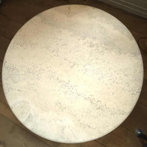 Angelo Mangiarotti for Up&Up, round travertine coffee table, central cylindrical base, 1970s