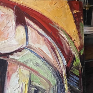 ROGER BOTEMBE " Le visage " masque abstrait, peinture huile sur toile, ca 2010