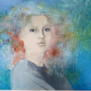 Guy Mytych 'Portrait de femme' peinture huile sur toile, 1981