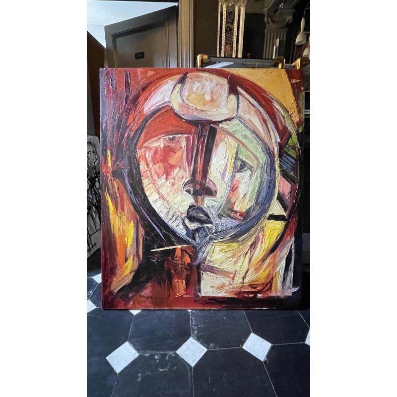 ROGER BOTEMBE " Het gezicht " abstract masker, schilderij olieverf op doek, 2010