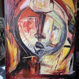 ROGER BOTEMBE " Le visage " masque abstrait, peinture huile sur toile, ca 2010