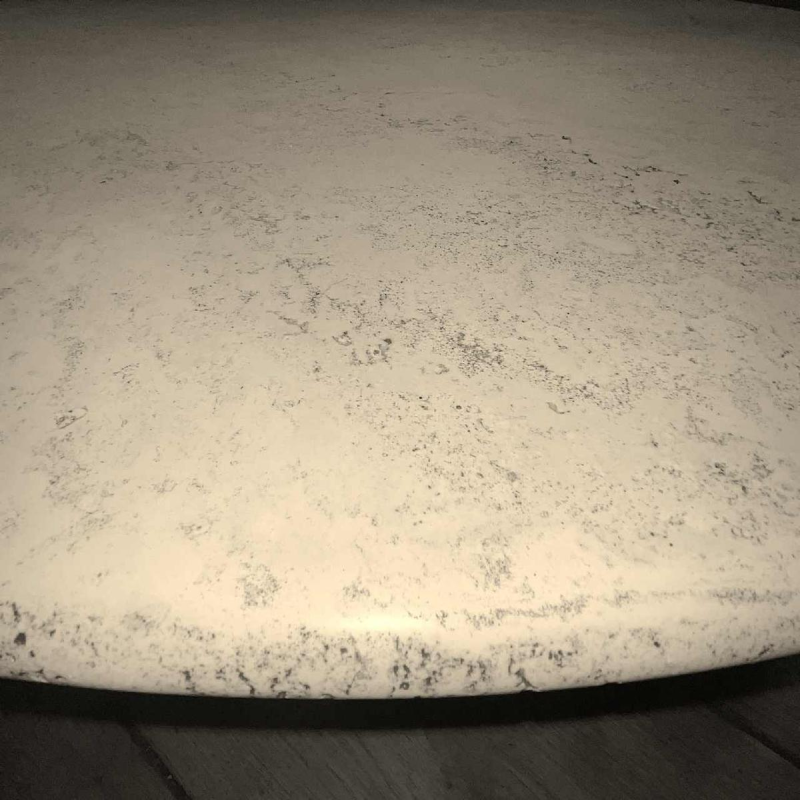 Angelo Mangiarotti for Up&Up, round travertine coffee table, central cylindrical base, 1970s