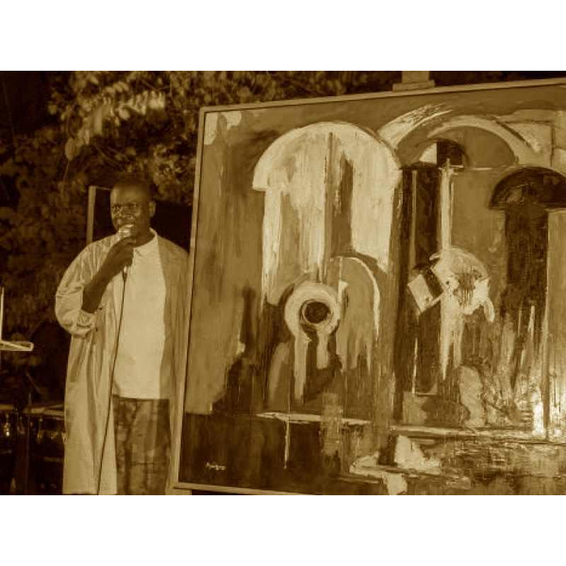 ROGER BOTEMBE " Le visage " masque abstrait, peinture huile sur toile, ca 2010