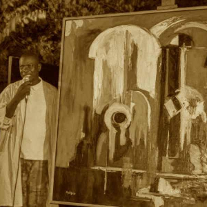 ROGER BOTEMBE " Het gezicht " abstract masker, schilderij olieverf op doek, 2010