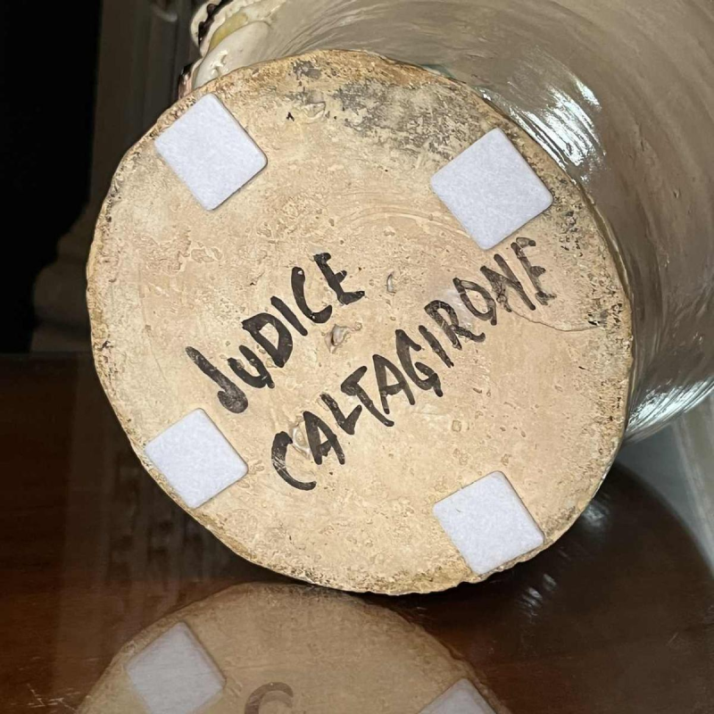 SALVATORE JUDICE Caltagirone Sicilia, sculpture ‘Head of a Moorish king’ 39cm ceramic anthropomorphic jardinière vase