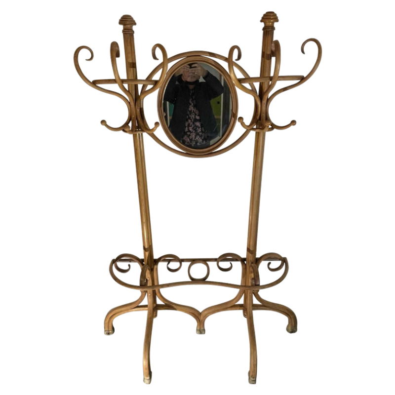 THONET GEBRÜDER / FRERES, Double Coat Rack N ° 1 Curved Bent Wood Mirror, 19th