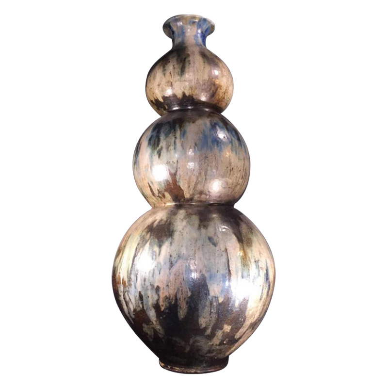 ROGER GUERIN, Monumental vase trilobé, pièce UNIQUE de 102 cm, grès salé Art Deco, 1920
