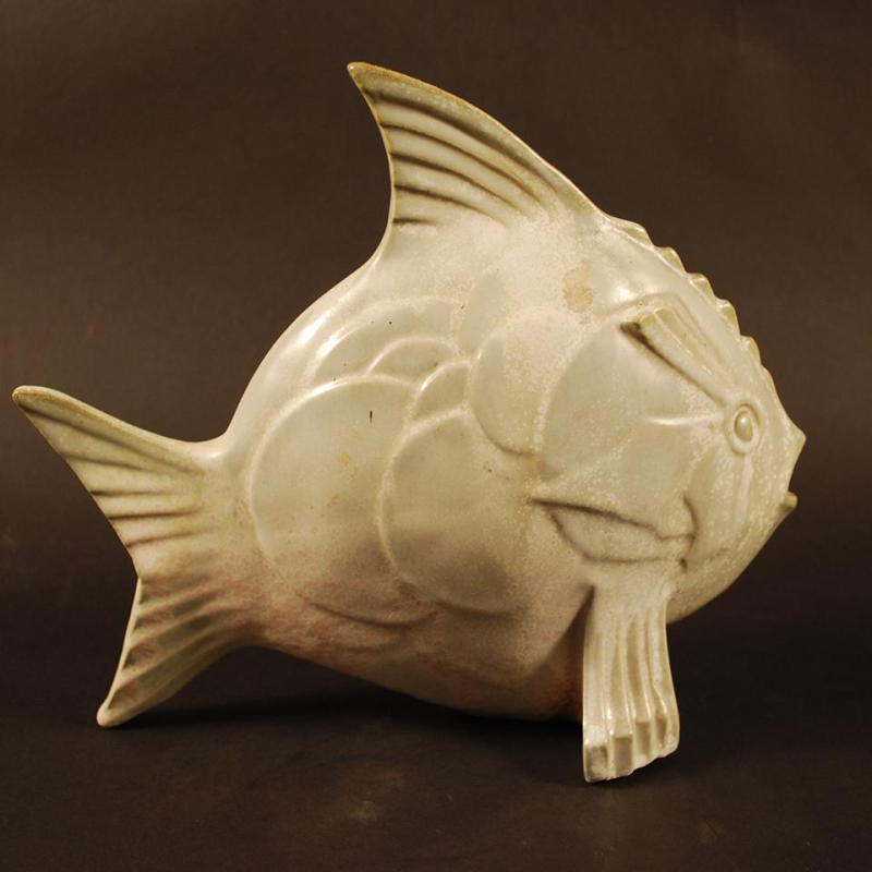 Roger Guerin "Vis" Art Deco - Aardewerk Sculptuur Gezouten steengoed - Circa 1925/1930