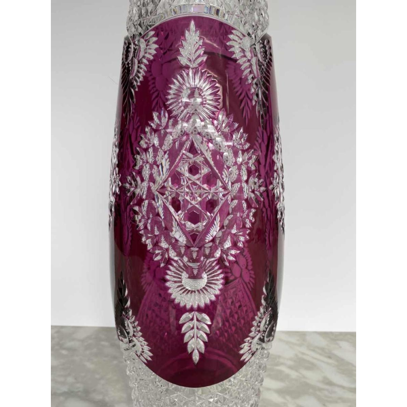 Val-Saint-Lambert, haut vase 'Tartarin' 56cm, cristal clair doublé taillé, début XXe s