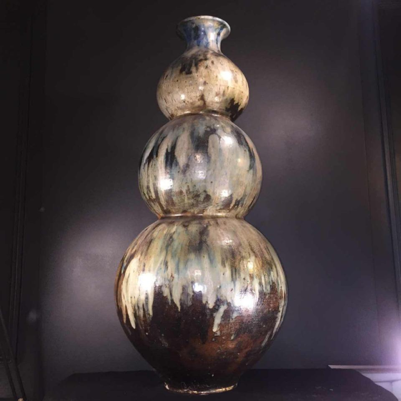 ROGER GUERIN, Monumental three-lobed vase 40 inch, UNIQUE piece, Art Deco Stoneware, 1920
