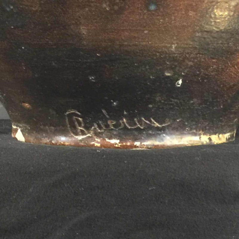 ROGER GUERIN, Monumentaal vaas, drie lobben 102 cm, UNIEK stuk, Art Deco Steengoed 1920