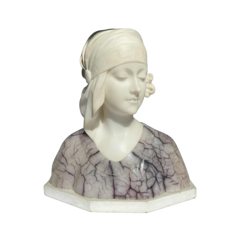 Gustave Van Vaerenbergh 'Buste de femme' sculpture Art Nouveau en albâtre, ca 1900