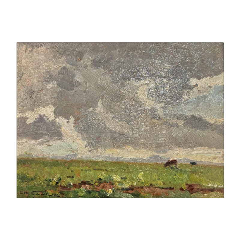 Charles GOUWELOOS « Avant la bourrasque » peinture huile sur bois