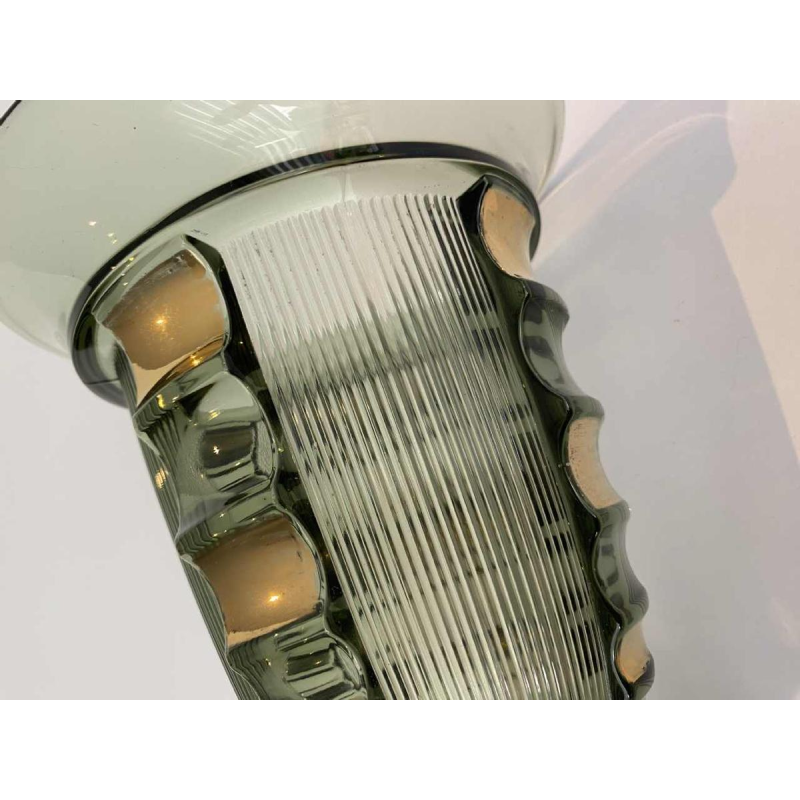 Luxval voor Val-Saint-Lambert, Art Deco 'Picardie' vaas, groen en goud gegoten persglas, ca 1930