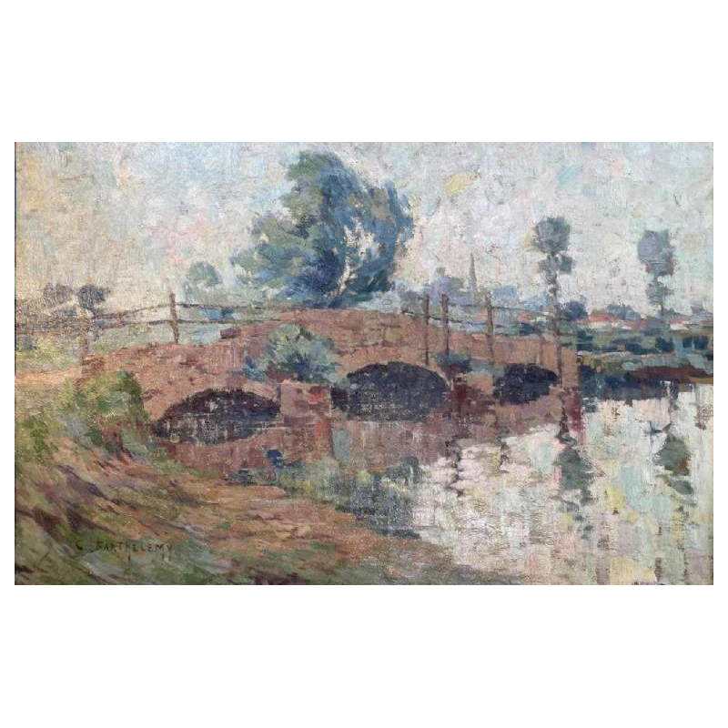 Camille BARTHELEMY « Le pont de Villers-sur-Semois » hst 65x100 cm