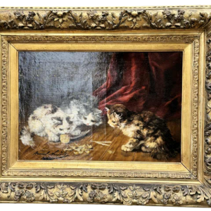 Alfred Arthur Brunel de NEUVILLE "3 katjes en een kuiken" schilderij olieverf op doek