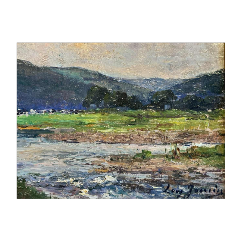 Léon JAMIN « LOurthe à Esneux » peinture huile sur panneau