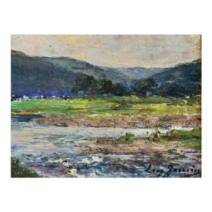 Léon JAMIN ‘The Ourthe at Esneux’ painting oil on panel