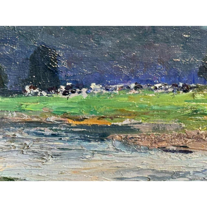 Léon JAMIN ‘The Ourthe at Esneux’ painting oil on panel