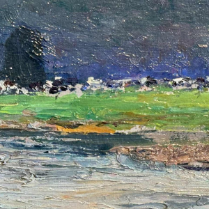 Léon JAMIN ‘The Ourthe at Esneux’ painting oil on panel