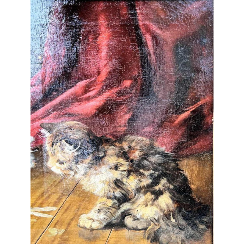 Alfred Arthur Brunel de NEUVILLE "3 kittens and a chick" painting oil on canvas