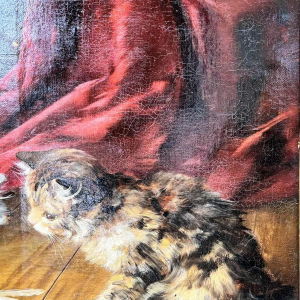 Alfred Arthur Brunel de NEUVILLE « 3 chatons et un oisillon » peinture huile sur toile