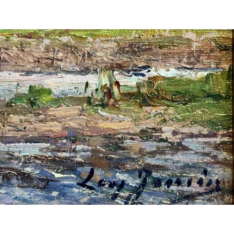 Léon JAMIN “De Ourthe van Esneux” schilderij olieverf op paneel